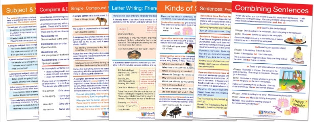  USAGE: Types of Sentences & Grammar Rules Bulletin Board Chart Set of 7 - Laminated - "Write-On - Wipe Off" - 18" x 12"