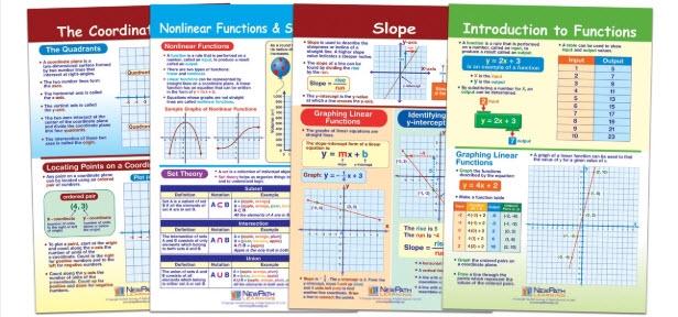  Graphs and Functions Bulletin Board Chart Set of 4 - Laminated - "Write-On - Wipe Off" - 18" x 12"