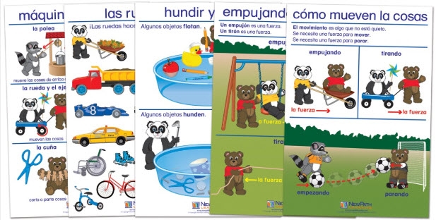  Pushing, Pulling & Moving Bulletin Board Chart Set of 5 - Early Childhood Spanish Edition