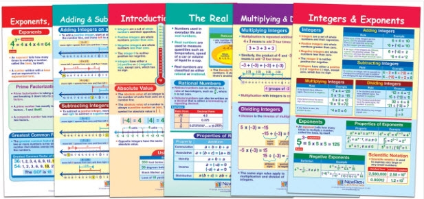  Integers, Rational & Real Numbers Bulletin Board Chart Set of 6 - Laminated - "Write-On - Wipe Off" - 18" x 12"